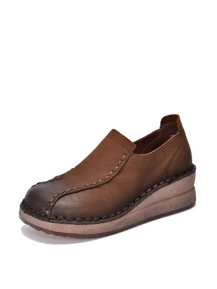Women Vintage Genuine Leather Platform Shoes