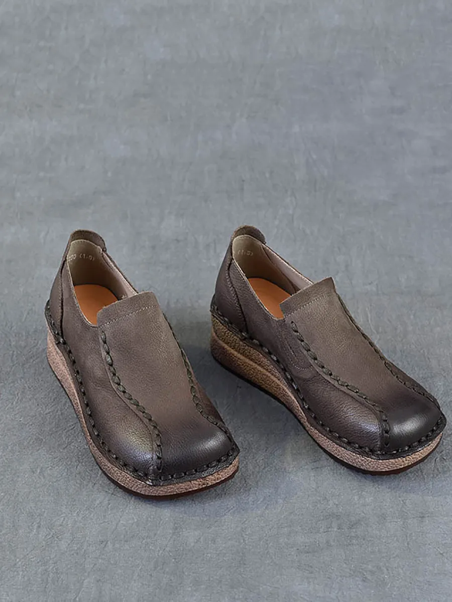 Women Vintage Genuine Leather Platform Shoes