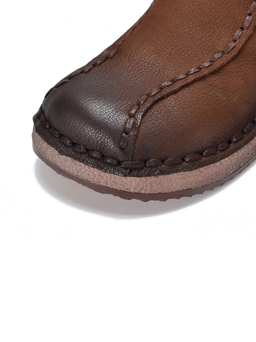 Women Vintage Genuine Leather Platform Shoes