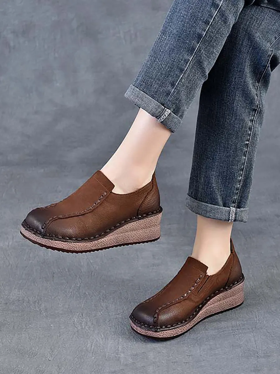 Women Vintage Genuine Leather Platform Shoes