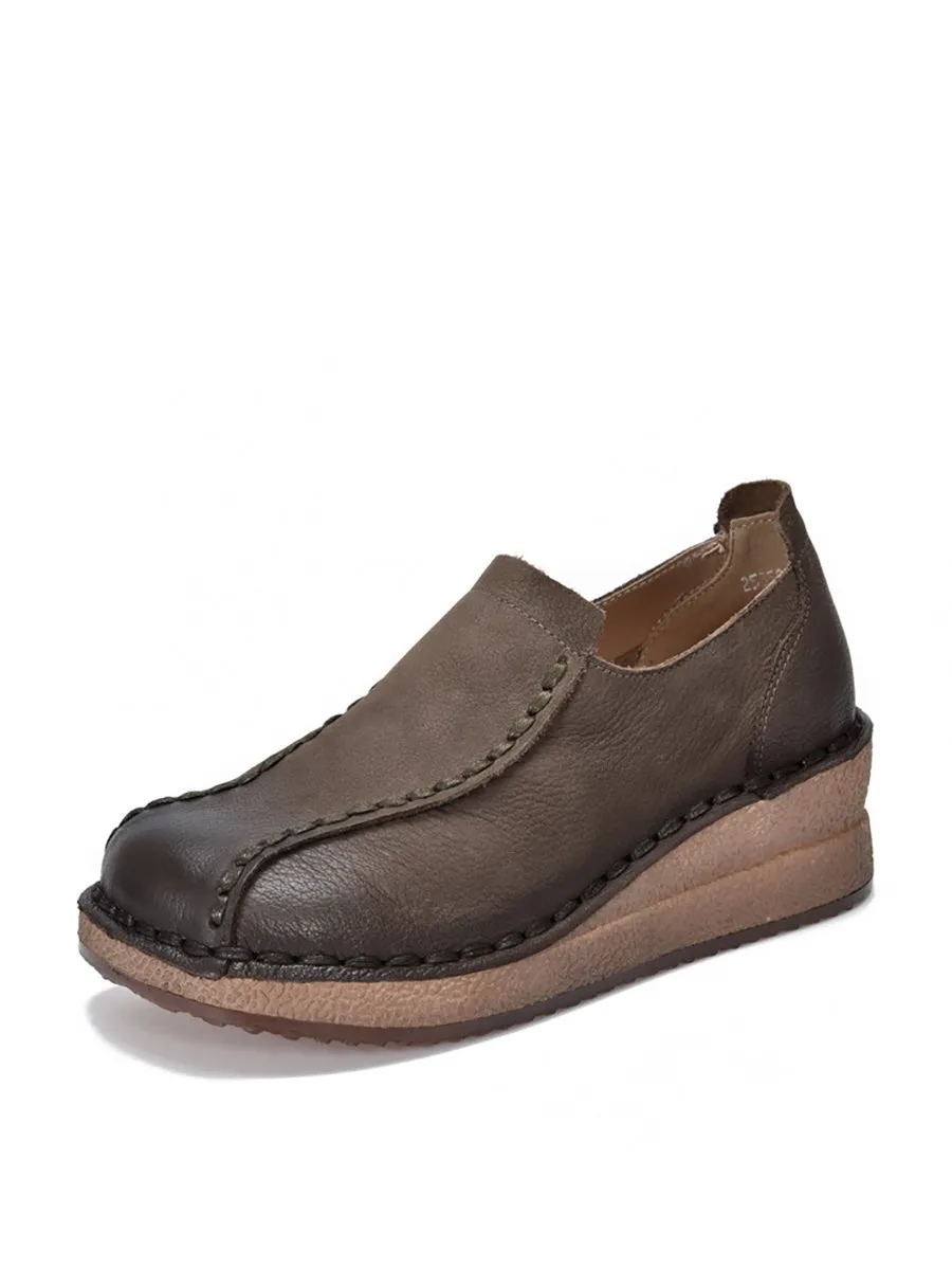 Women Vintage Genuine Leather Platform Shoes