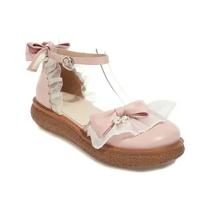 Women's  Ankle Strap Bowtie Flats Mary Jane Shoes