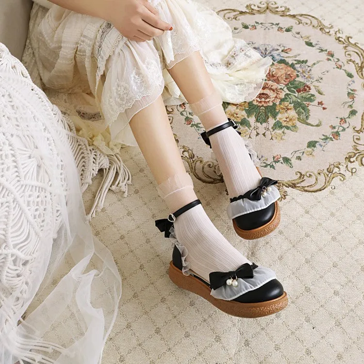 Women's  Ankle Strap Bowtie Flats Mary Jane Shoes