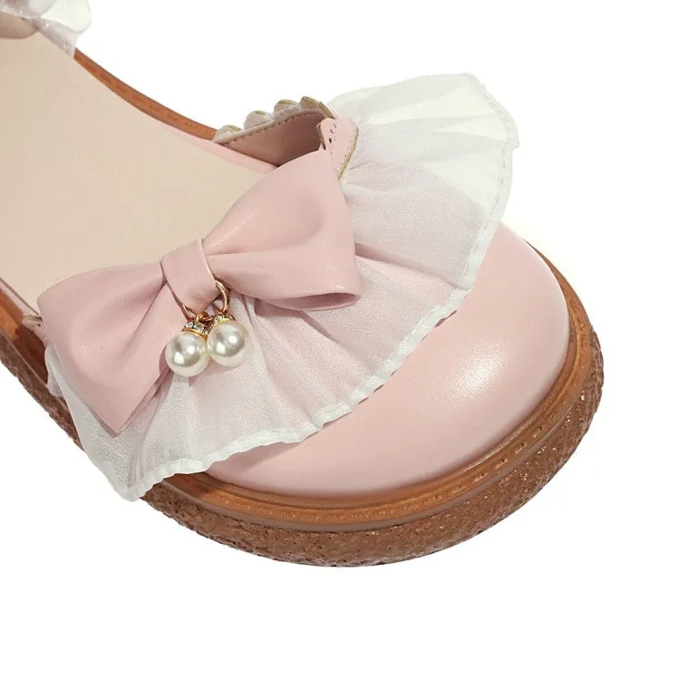 Women's  Ankle Strap Bowtie Flats Mary Jane Shoes