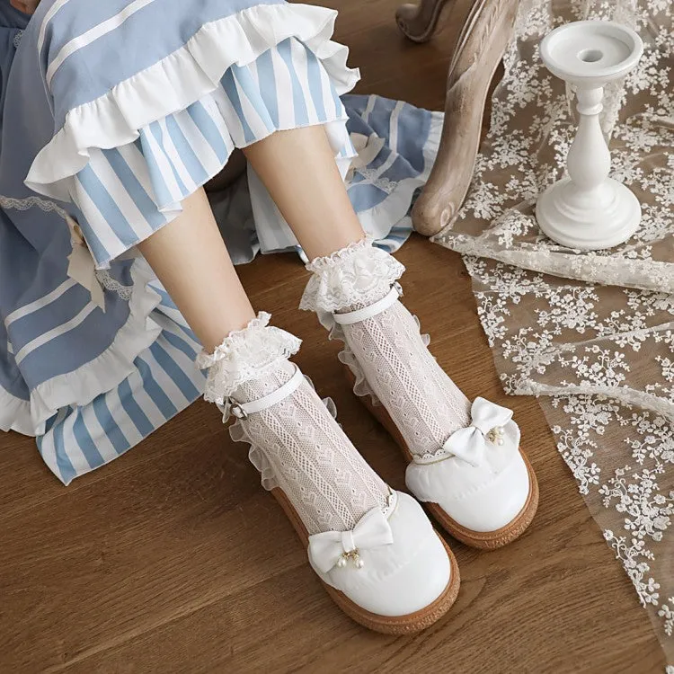 Women's  Ankle Strap Bowtie Flats Mary Jane Shoes