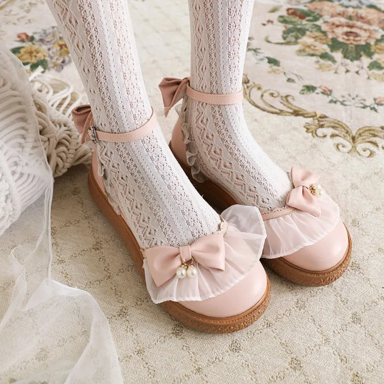 Women's  Ankle Strap Bowtie Flats Mary Jane Shoes