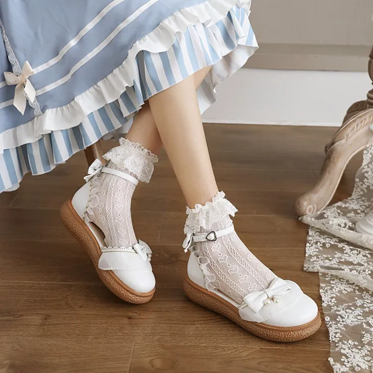 Women's  Ankle Strap Bowtie Flats Mary Jane Shoes