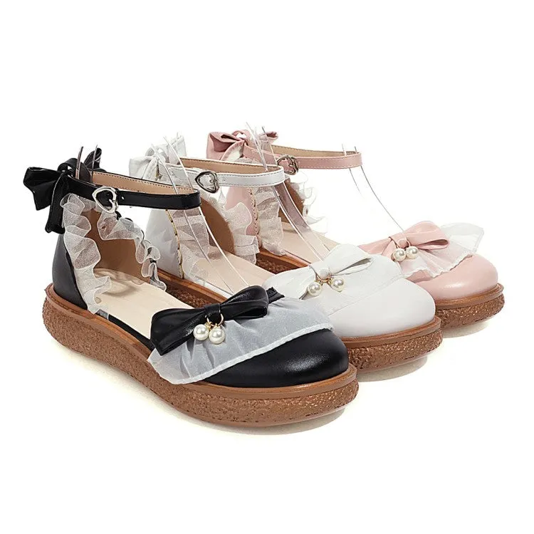 Women's  Ankle Strap Bowtie Flats Mary Jane Shoes