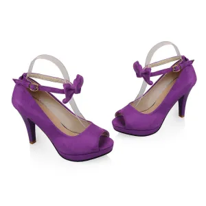 Women's Ankle Strap Butterfly Knot Peep Toe Stiletto High Heel Platform Pumps