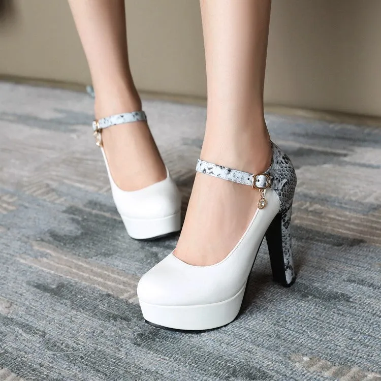 Women's Ankle Strap High Heels Platform Pumps