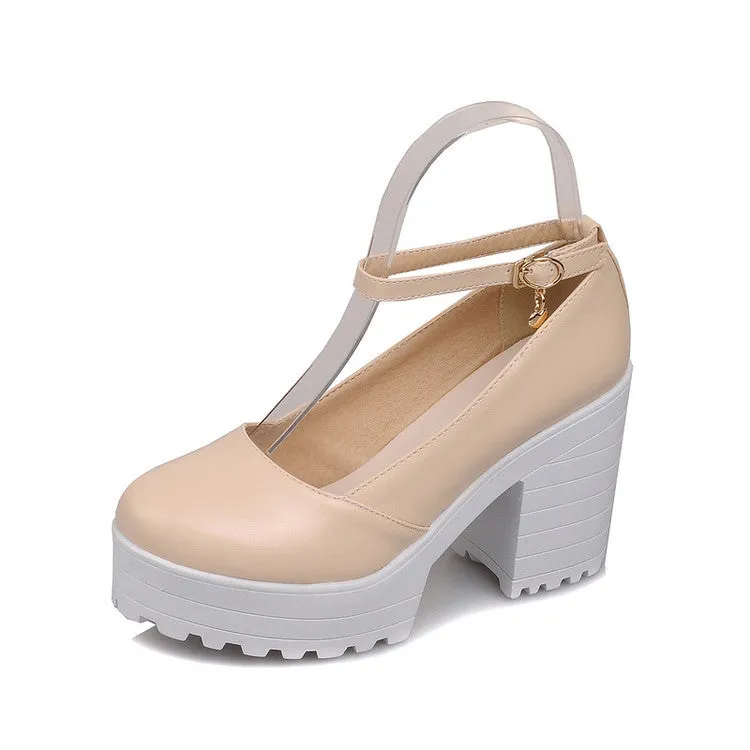 Women's Ankle Strap High Heels Platform Pumps