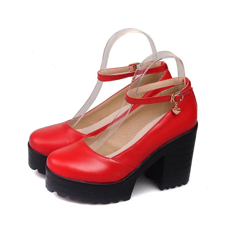 Women's Ankle Strap High Heels Platform Pumps