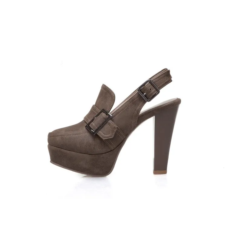 Women's Buckle Chunky Platform Pumps High Heels Shoes