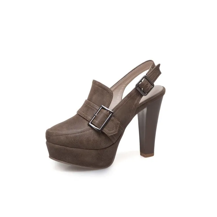 Women's Buckle Chunky Platform Pumps High Heels Shoes
