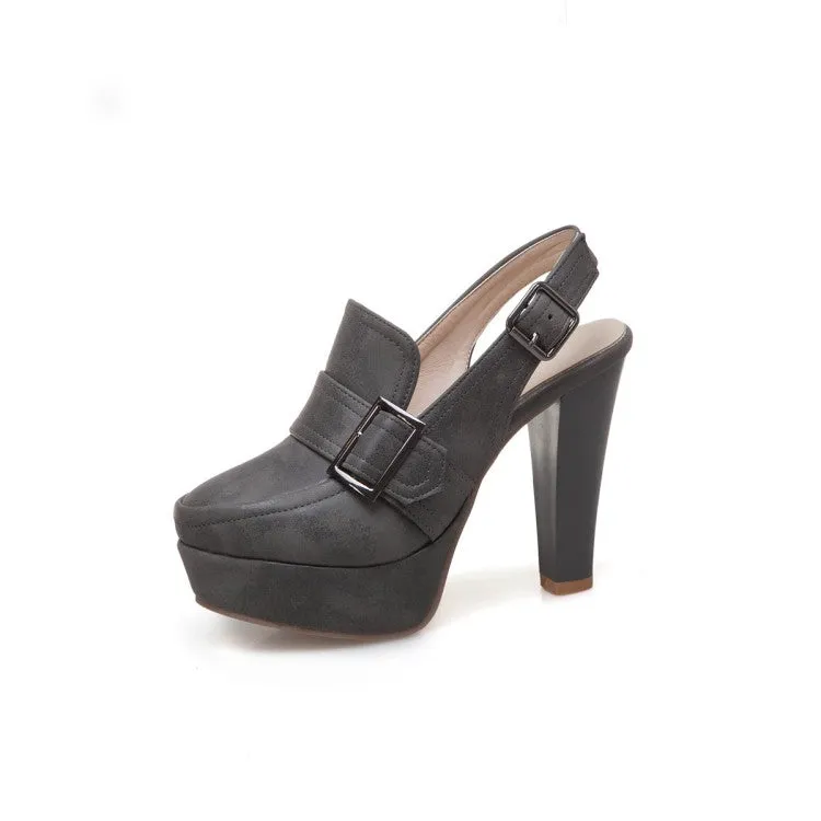 Women's Buckle Chunky Platform Pumps High Heels Shoes