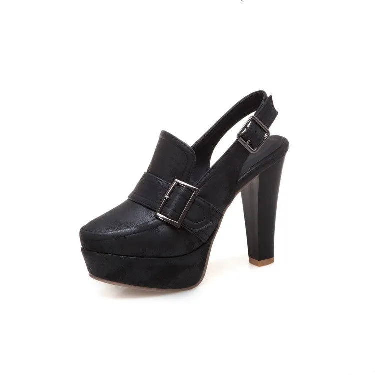 Women's Buckle Chunky Platform Pumps High Heels Shoes