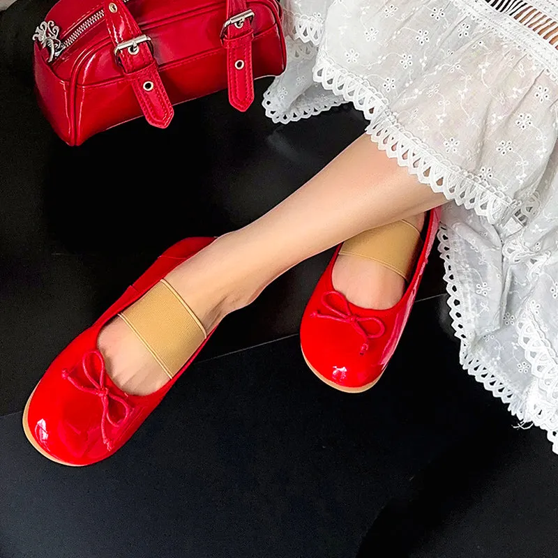 Women's Cute Sheepskin Round Toe Bow Ballet Flats