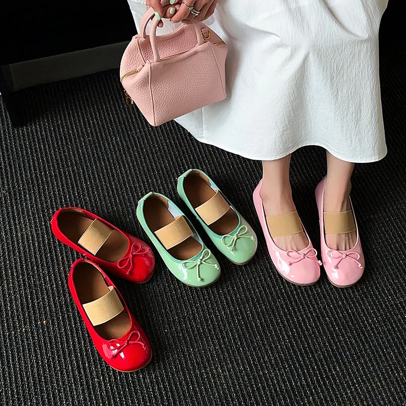Women's Cute Sheepskin Round Toe Bow Ballet Flats