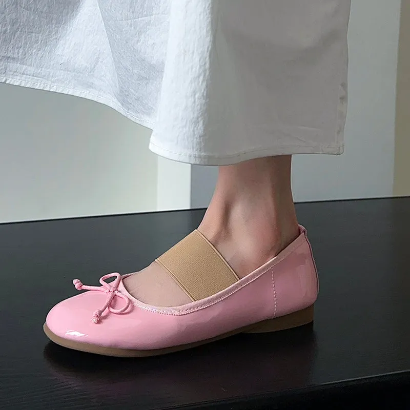 Women's Cute Sheepskin Round Toe Bow Ballet Flats