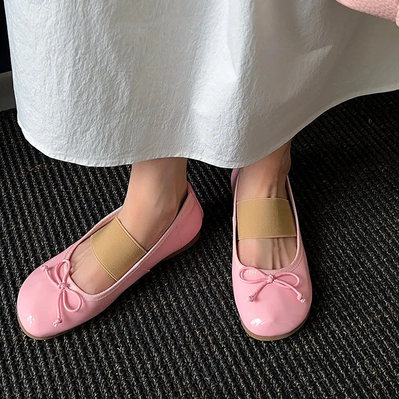 Women's Cute Sheepskin Round Toe Bow Ballet Flats
