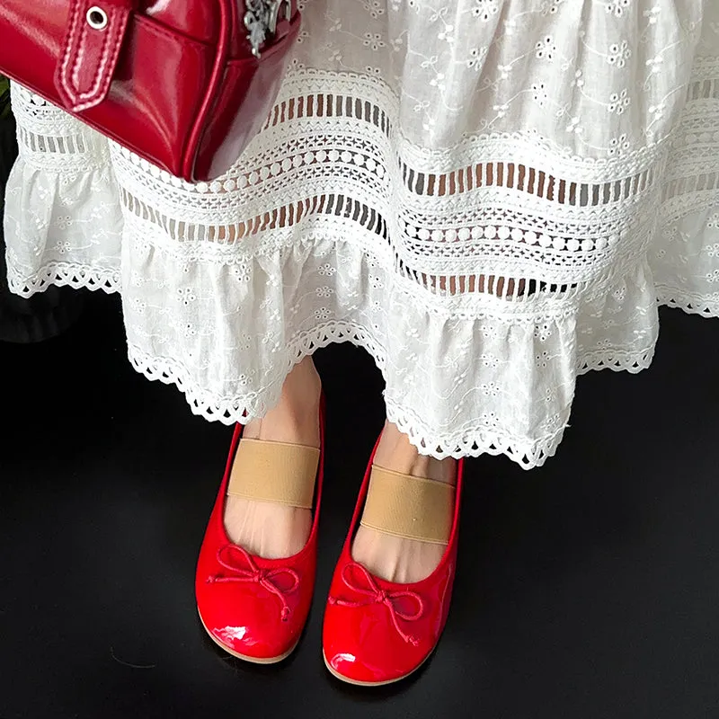 Women's Cute Sheepskin Round Toe Bow Ballet Flats