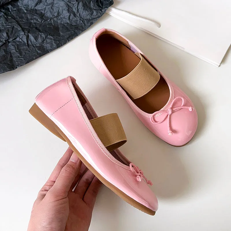 Women's Cute Sheepskin Round Toe Bow Ballet Flats
