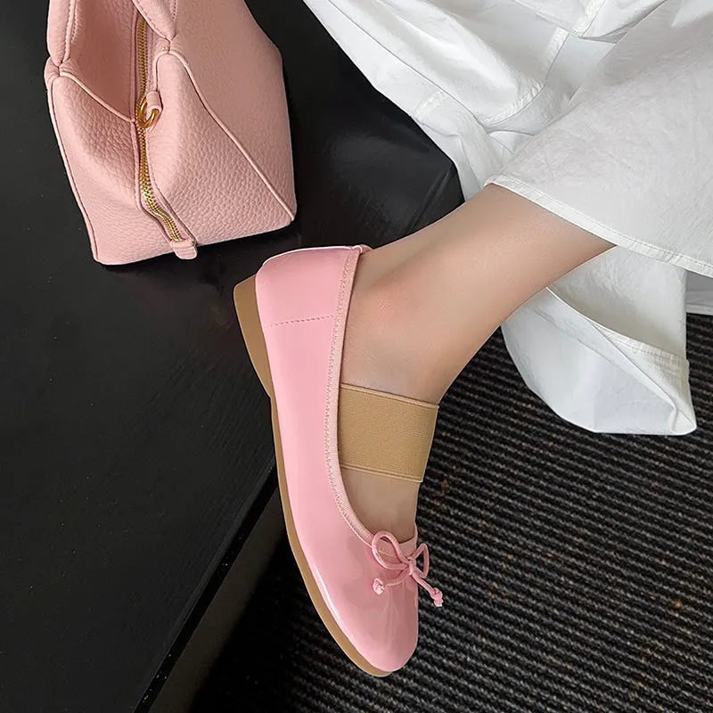 Women's Cute Sheepskin Round Toe Bow Ballet Flats