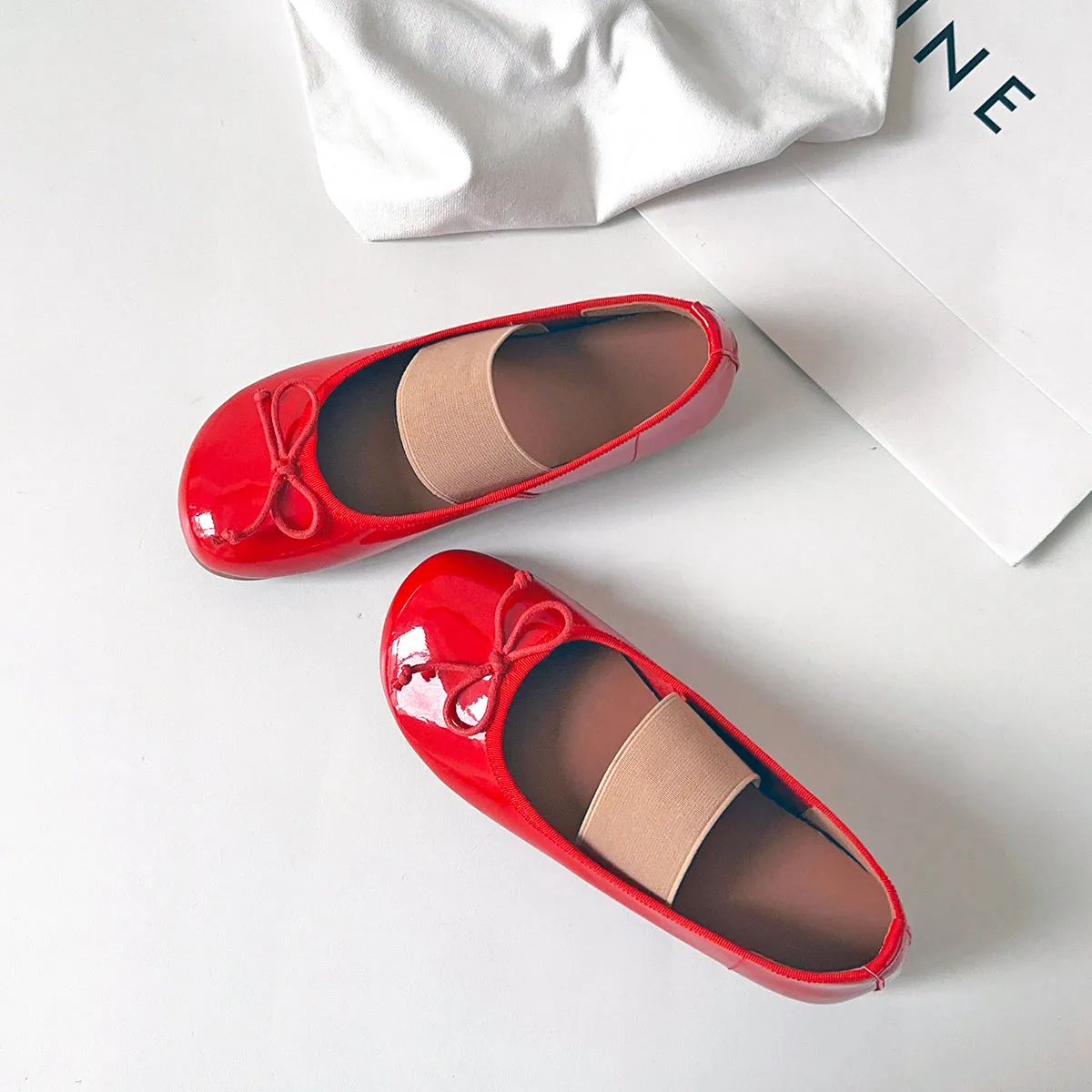 Women's Cute Sheepskin Round Toe Bow Ballet Flats