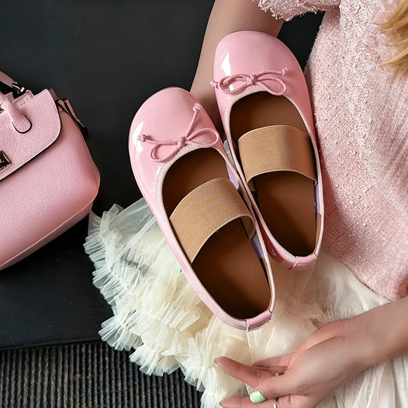 Women's Cute Sheepskin Round Toe Bow Ballet Flats