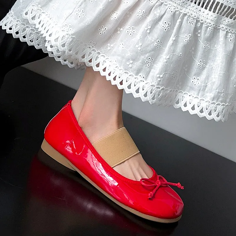 Women's Cute Sheepskin Round Toe Bow Ballet Flats
