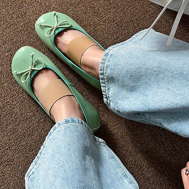 Women's Cute Sheepskin Round Toe Bow Ballet Flats