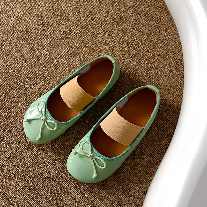 Women's Cute Sheepskin Round Toe Bow Ballet Flats