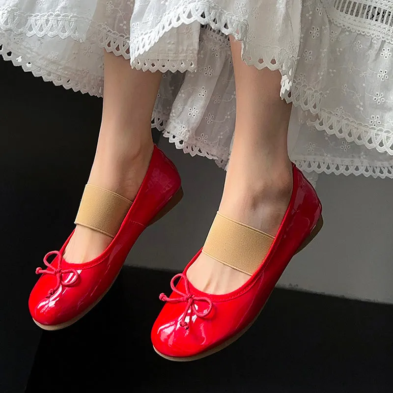 Women's Cute Sheepskin Round Toe Bow Ballet Flats