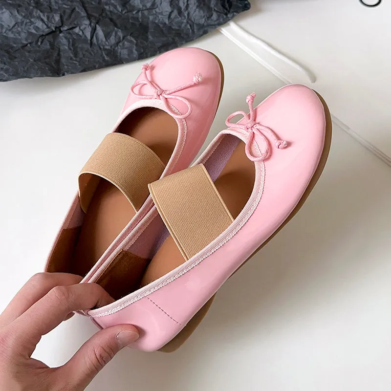 Women's Cute Sheepskin Round Toe Bow Ballet Flats