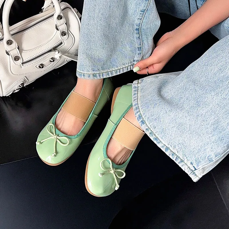 Women's Cute Sheepskin Round Toe Bow Ballet Flats