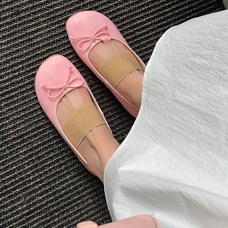 Women's Cute Sheepskin Round Toe Bow Ballet Flats