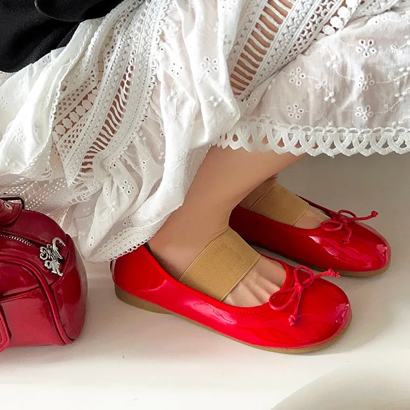 Women's Cute Sheepskin Round Toe Bow Ballet Flats