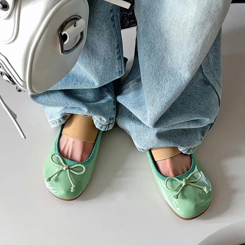Women's Cute Sheepskin Round Toe Bow Ballet Flats
