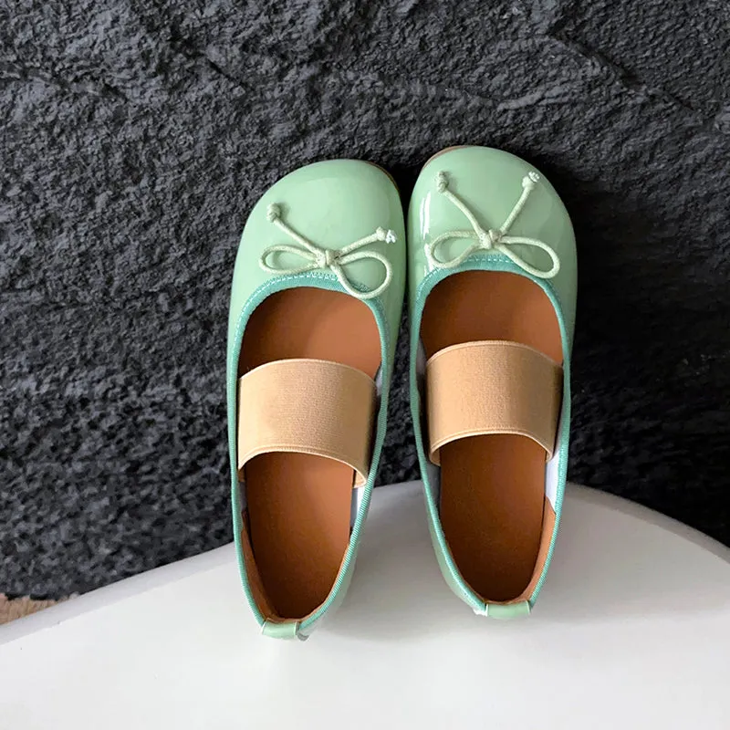Women's Cute Sheepskin Round Toe Bow Ballet Flats
