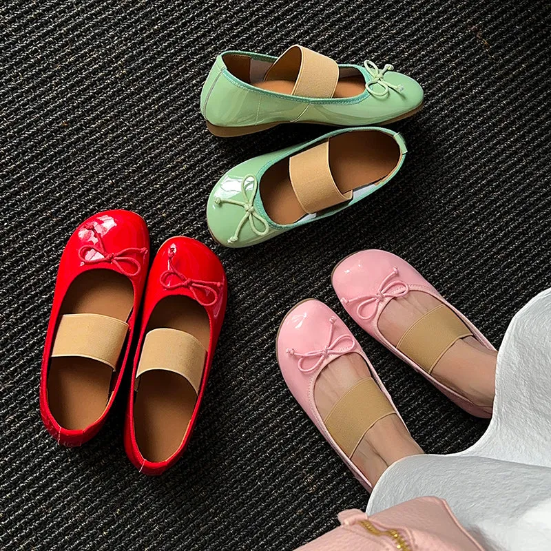 Women's Cute Sheepskin Round Toe Bow Ballet Flats