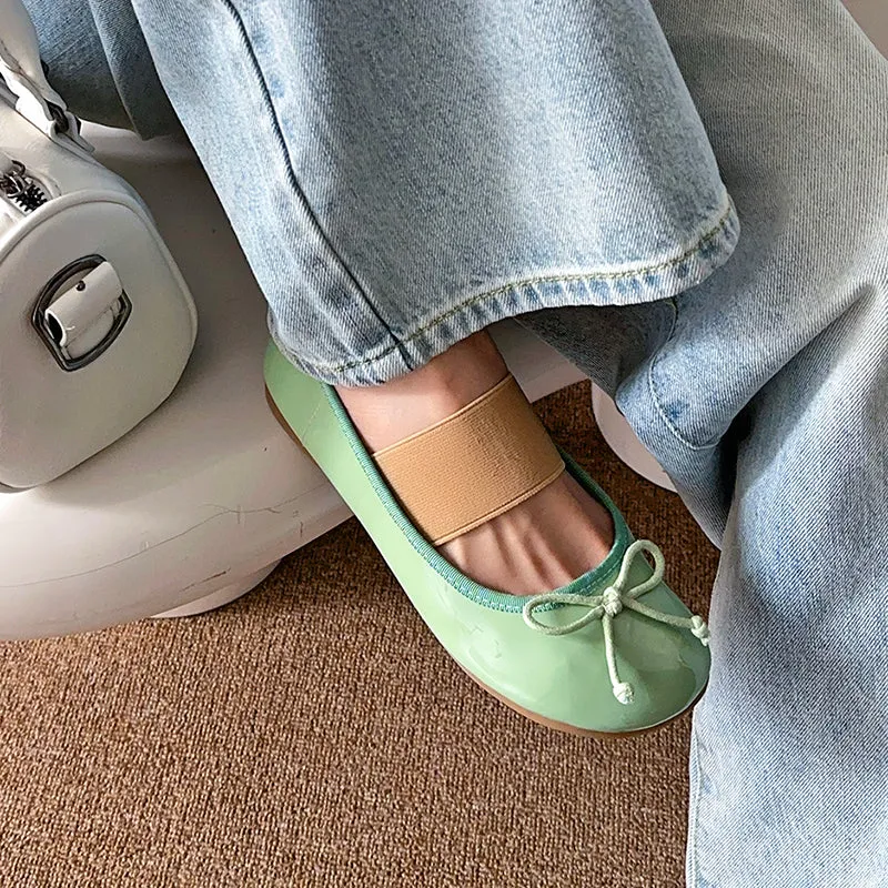 Women's Cute Sheepskin Round Toe Bow Ballet Flats