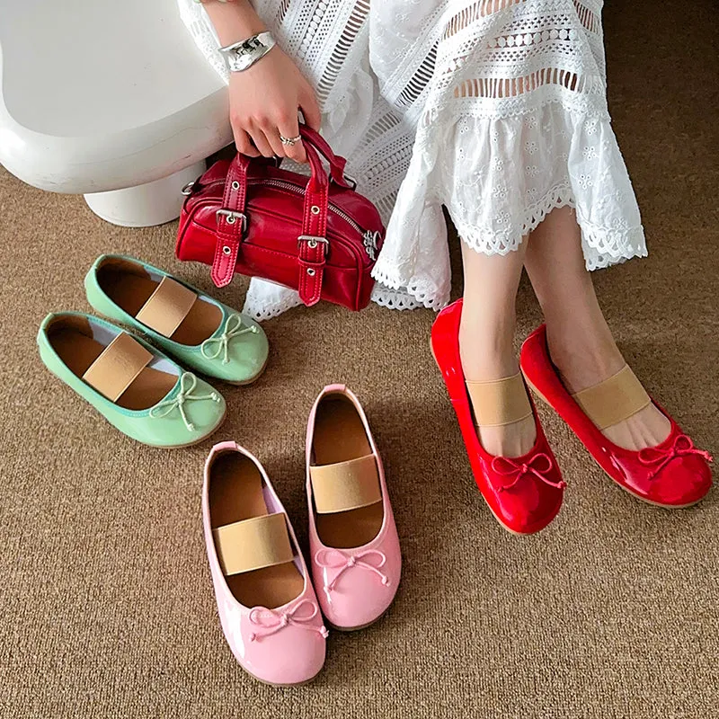 Women's Cute Sheepskin Round Toe Bow Ballet Flats