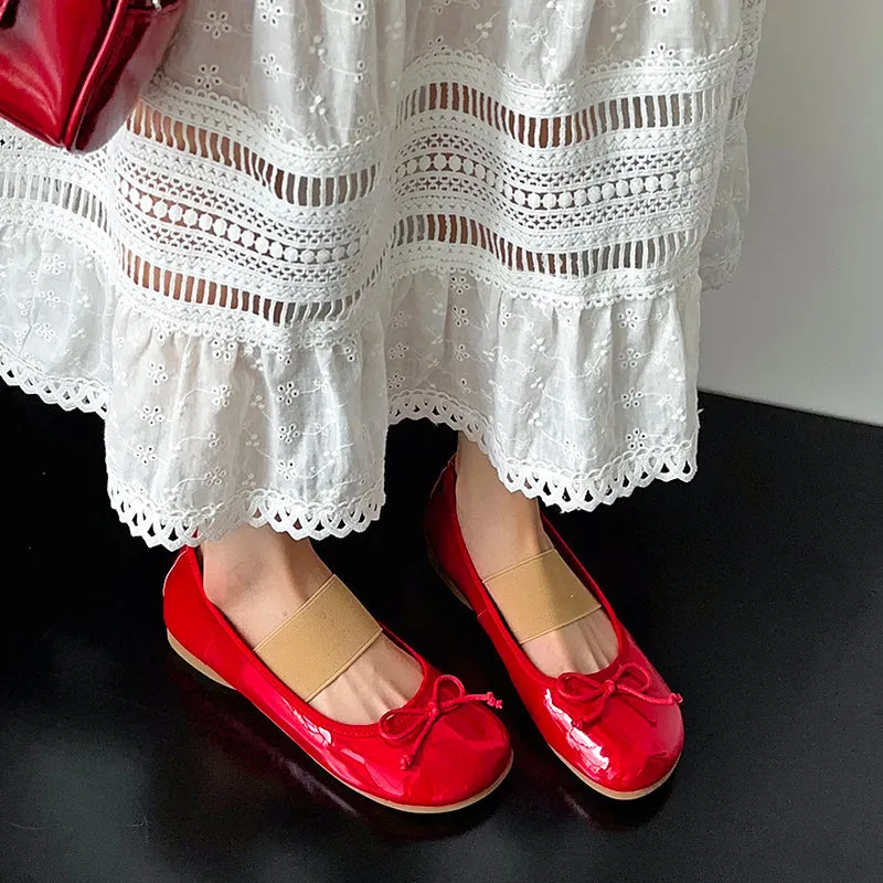 Women's Cute Sheepskin Round Toe Bow Ballet Flats