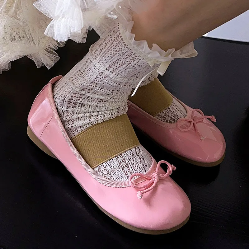 Women's Cute Sheepskin Round Toe Bow Ballet Flats