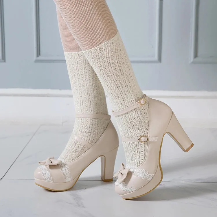 Women's Mary Jane Bow High Heels Platform Pumps