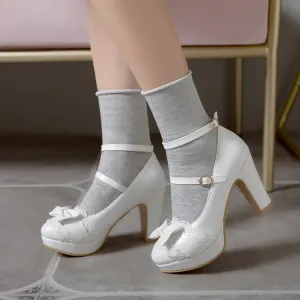 Women's Mary Jane Bow High Heels Platform Pumps
