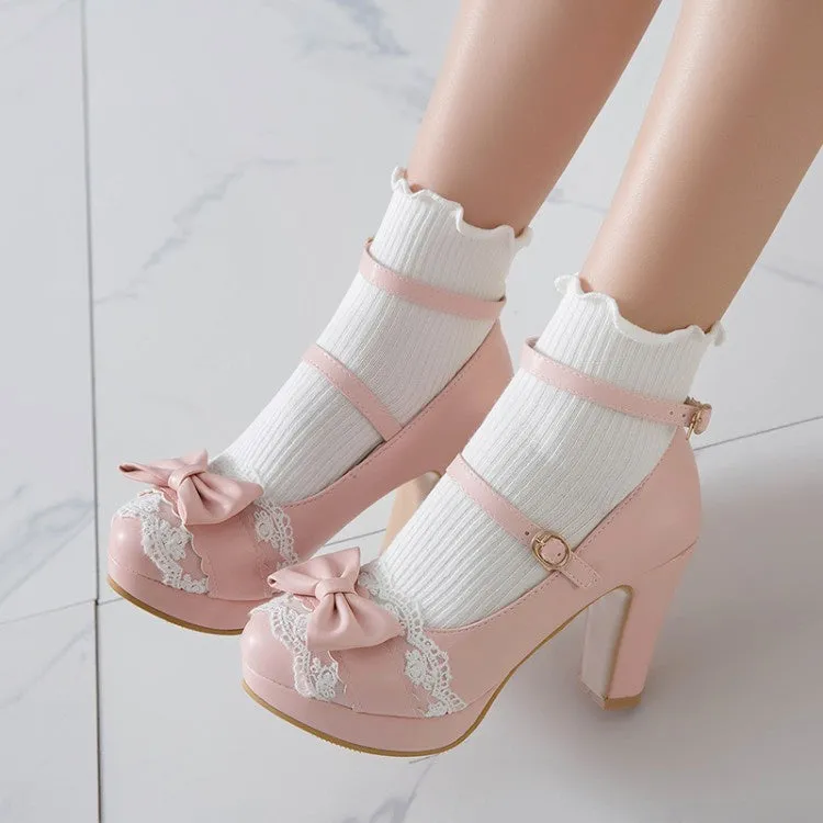 Women's Mary Jane Bow High Heels Platform Pumps