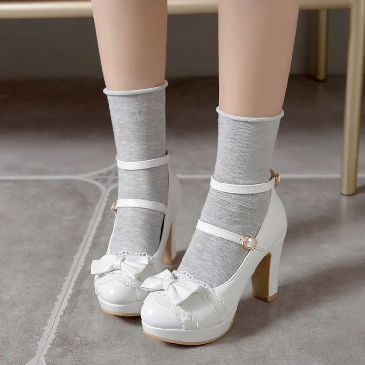 Women's Mary Jane Bow High Heels Platform Pumps