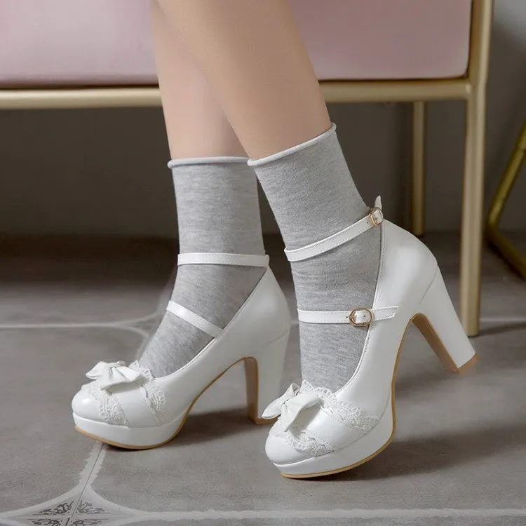 Women's Mary Jane Bow High Heels Platform Pumps