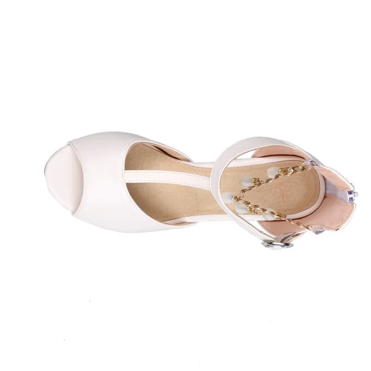 Women's Peep Toe High Heel Rhinestone Chains Roman Style Platform Sandals
